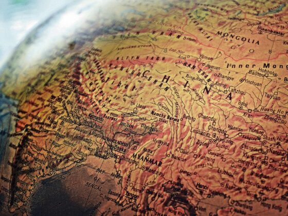 Close-up of globe showing China, Mongolia, and surrounding Asian countries